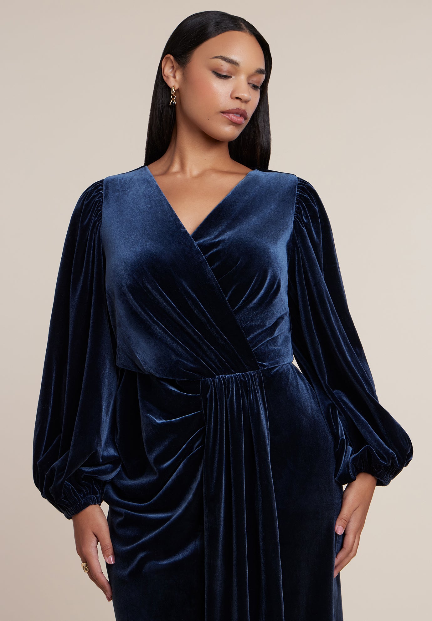 Velvet Puff Sleeve Pleated Dress image number 3