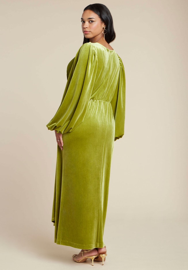 Velvet Puff Sleeve Pleated Dress image number 1