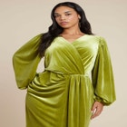 Velvet Puff Sleeve Pleated Dress image number null