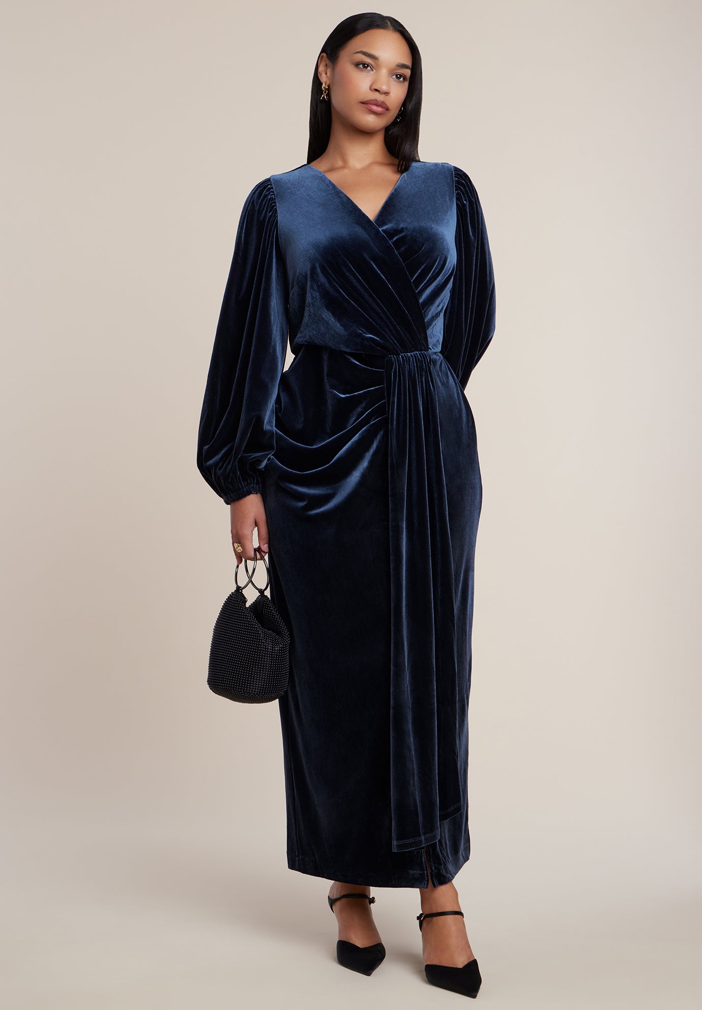 Velvet Puff Sleeve Pleated Dress image number 0