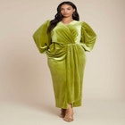 Velvet Puff Sleeve Pleated Dress image number null