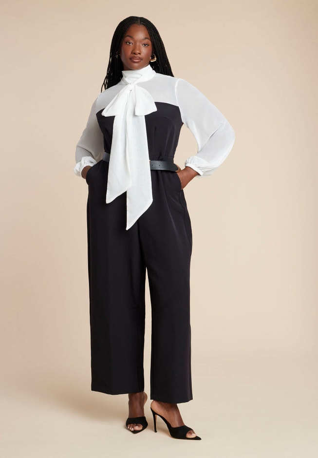 Twofer Tie Neck Jumpsuit image number 0