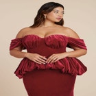 Velvet Peplum Midi Dress image number null