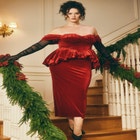 Velvet Peplum Midi Dress image number null