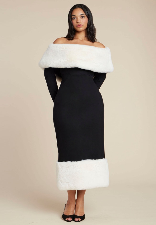 Off The Shoulder Fur Trim Dress image number 1