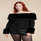 Faux Fur Off The Shoulder Sweater image number null