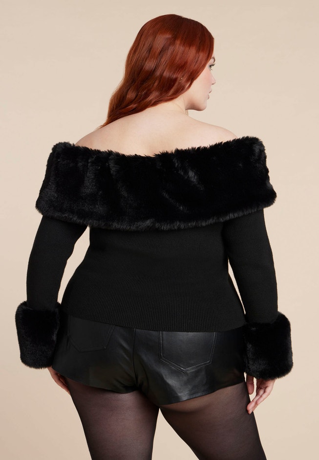 Faux Fur Off The Shoulder Sweater image number 2