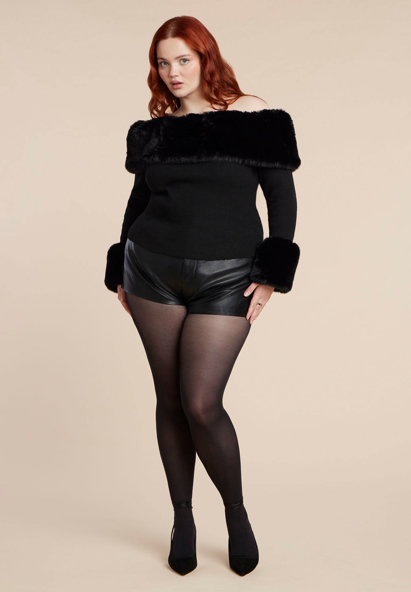 Faux Fur Off The Shoulder Sweater image number 4