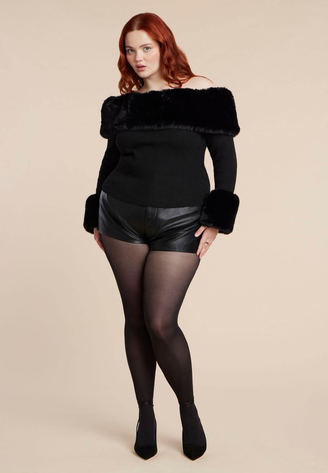 Faux Fur Off The Shoulder Sweater image number 4