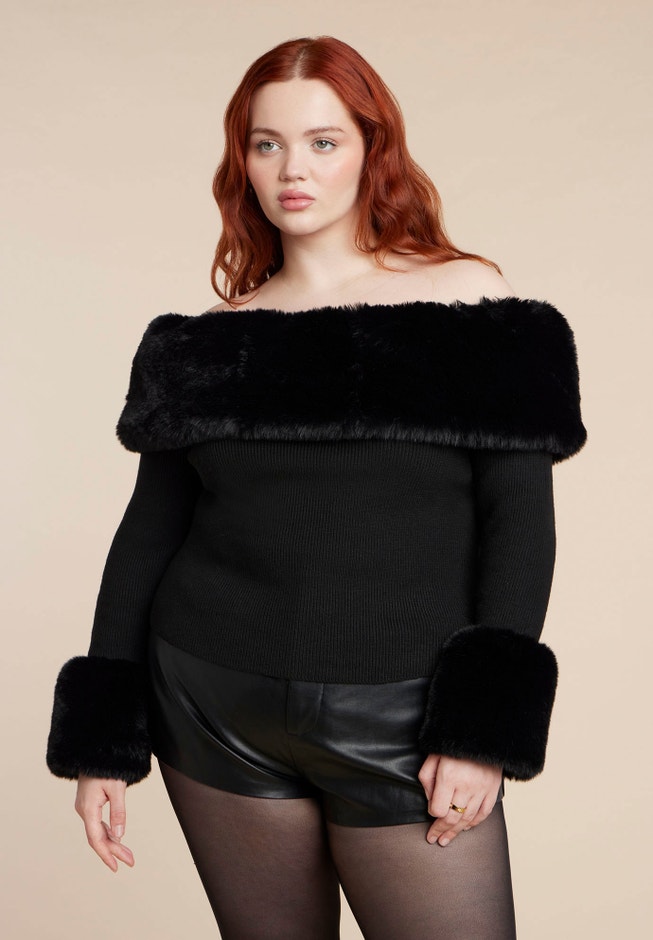 Faux Fur Off The Shoulder Sweater image number 0