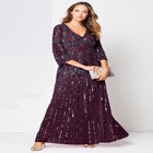 Plus Size Beaded V-Neck 3/4 Sleeve Sleeve Maxi Gown image number null