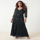 Plus Size Beaded V-Neck 3/4 Sleeve Sleeve Maxi Gown image number null