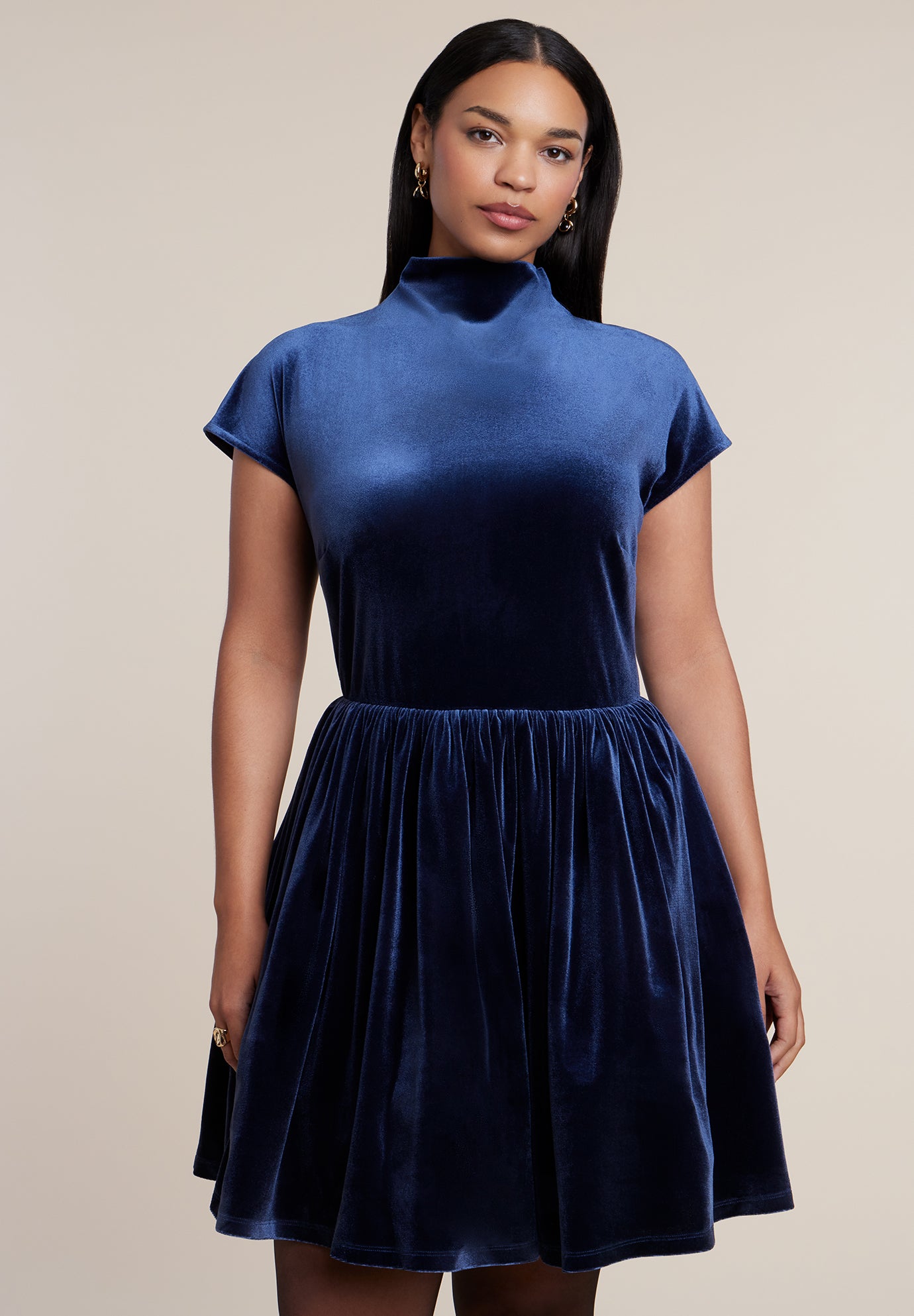 Velvet Full-Skirt Mini Dress image number 2