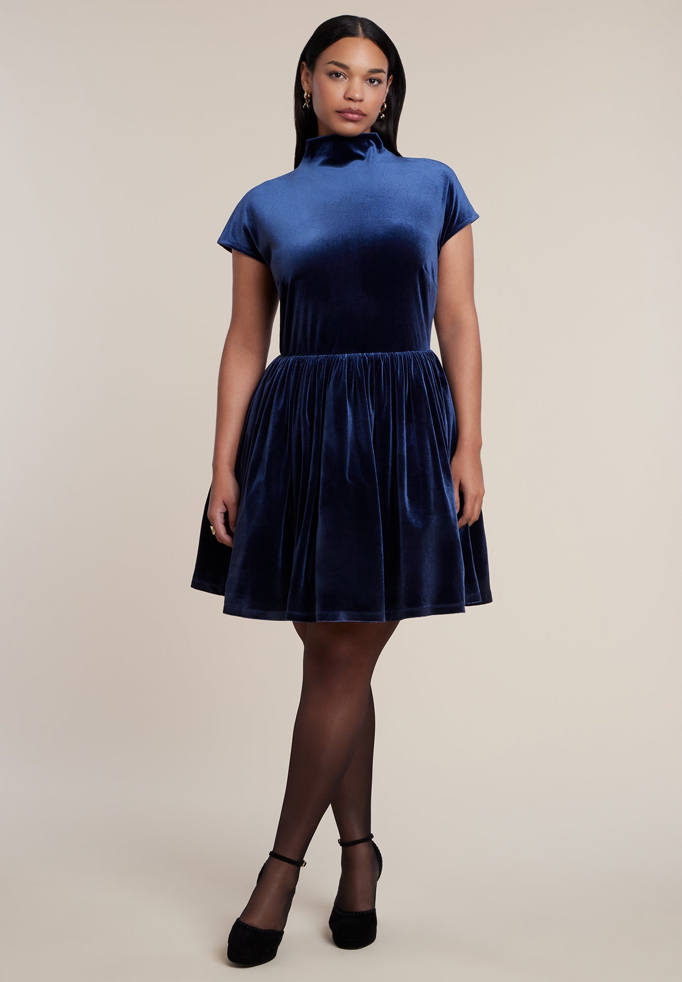 Velvet Full-Skirt Mini Dress image number 0