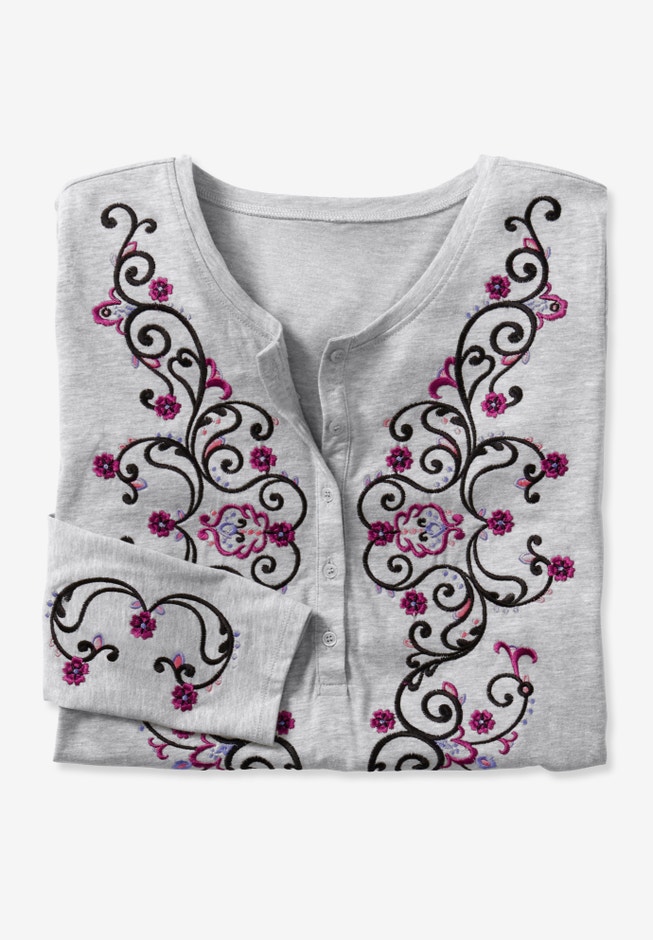 Embroidered Henley Tee image number 2