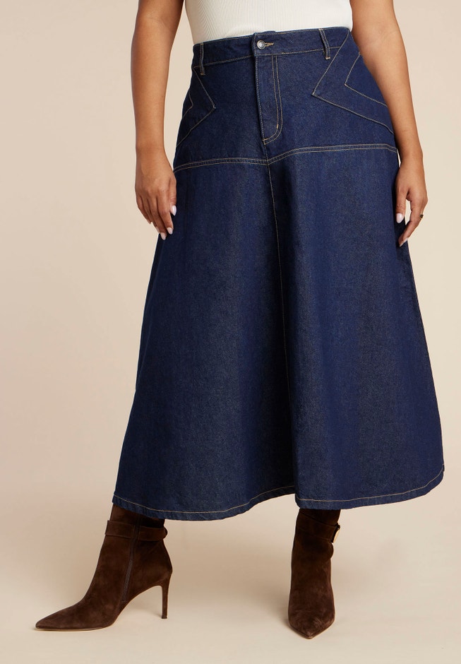  Denim Maxi Skirt With Seam Detail image number 2
