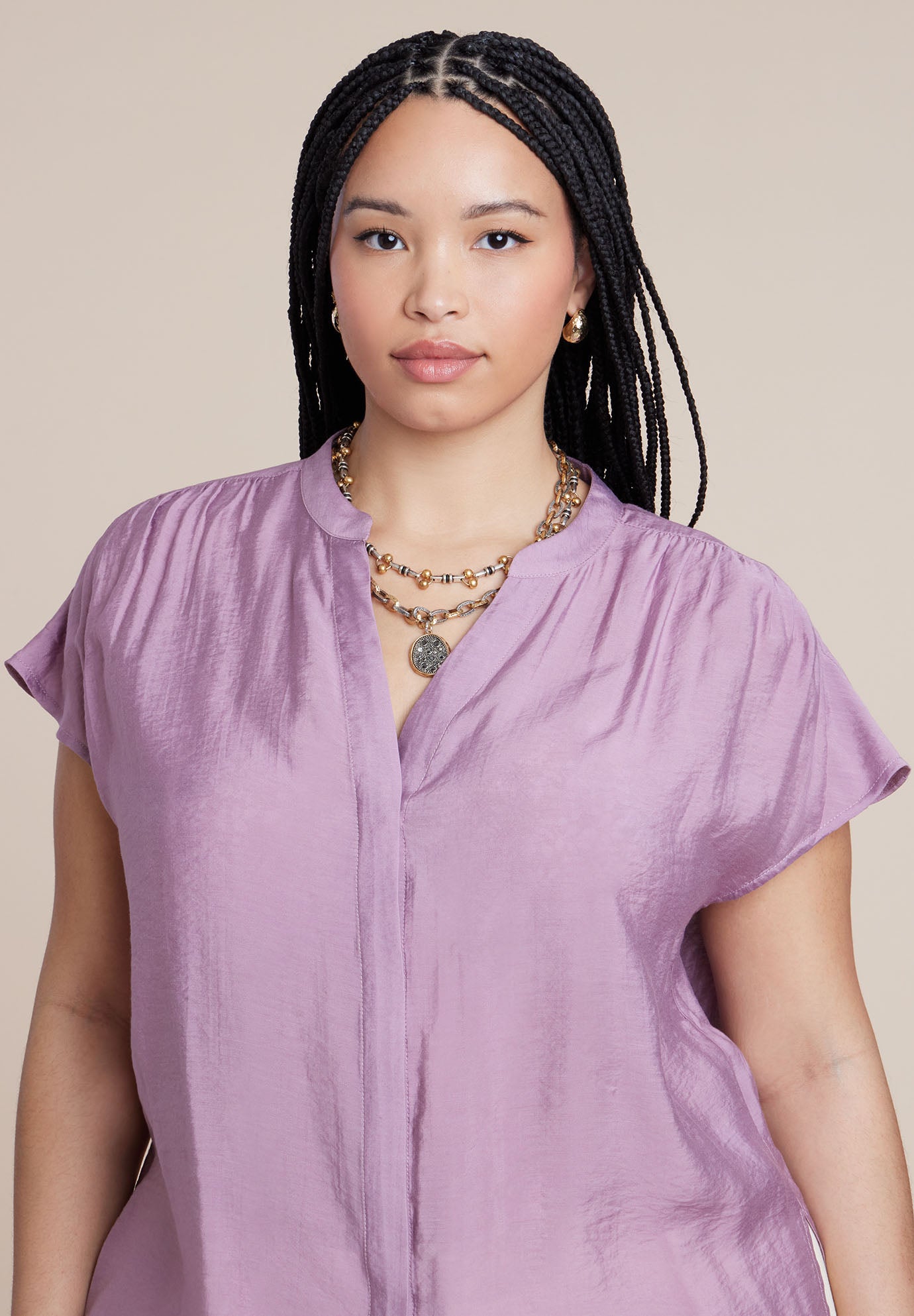 Textured Notch Collar Blouse image number 1