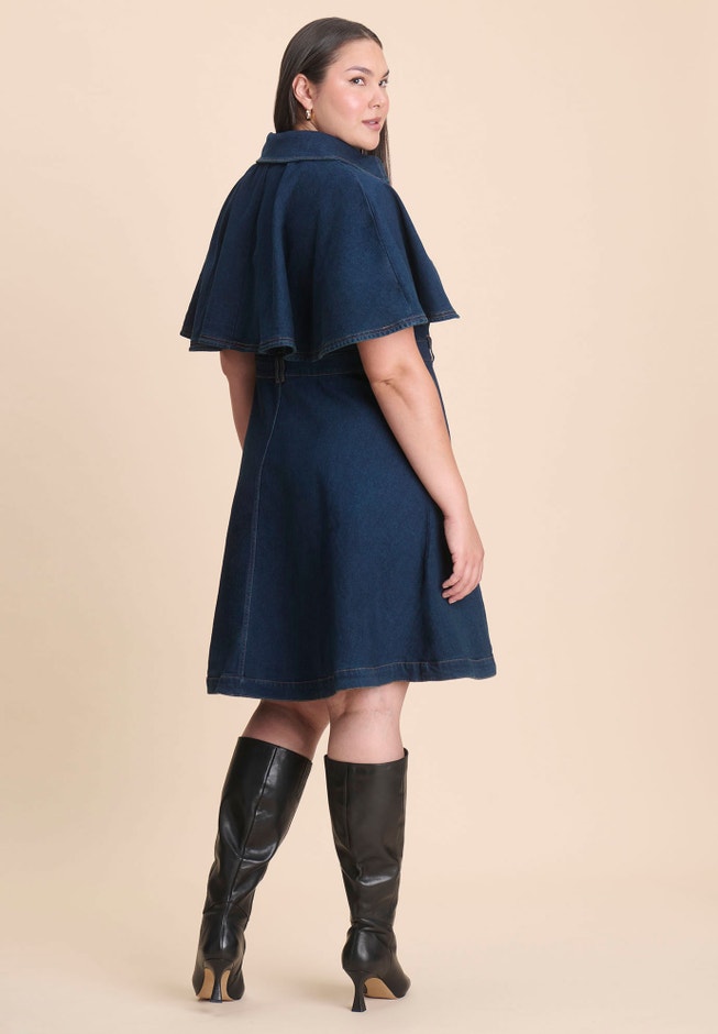 Denim Cape Detail Dress image number 3