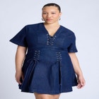 Lace Up Denim Mini Dress image number null