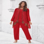 Plus-Size Long Sleeve Floral Beaded Georgette Three-Piece Pant Set image number null