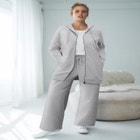 French Terry Wide Leg Sweatpants With Drawstring Elastic Waistband image number null