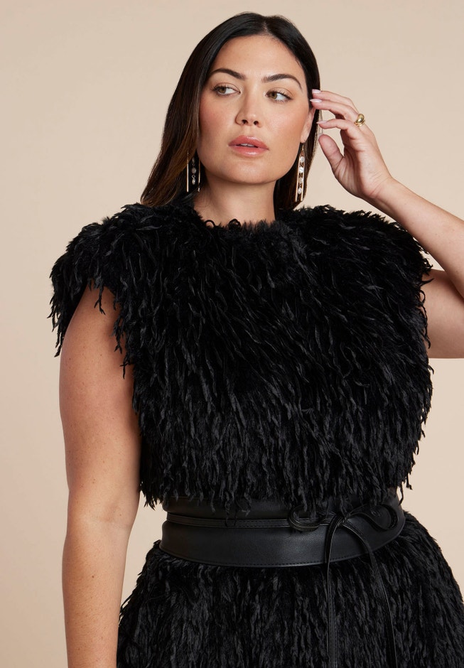 Feathery Faux Fur Maxi Dress image number 3