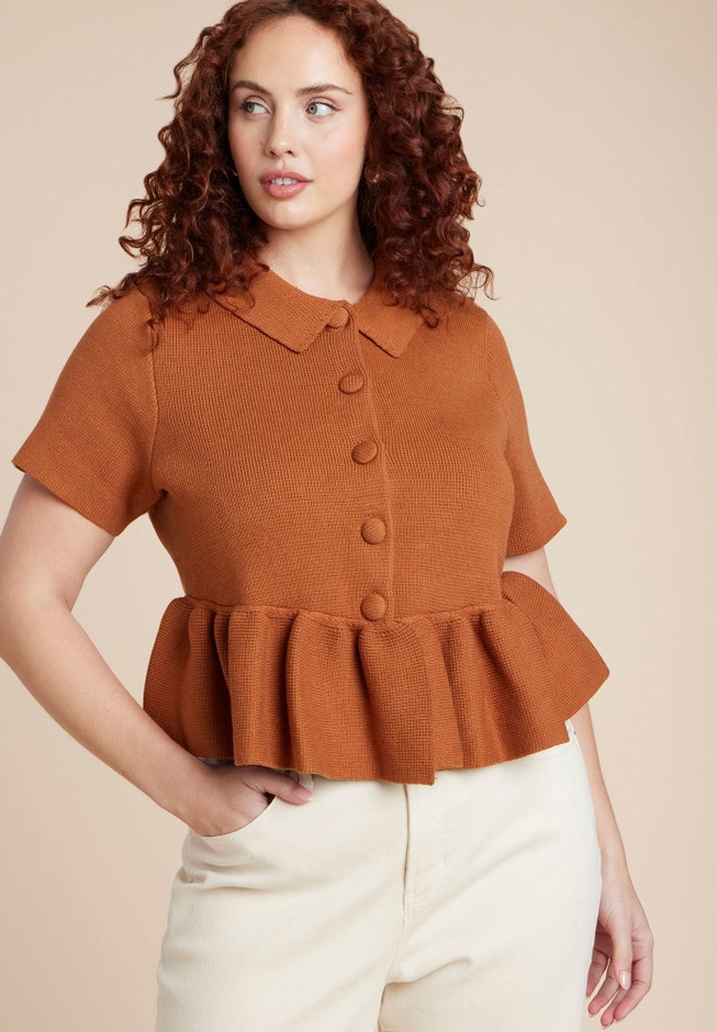 Short Sleeve Cardigan With Peplum image number 1