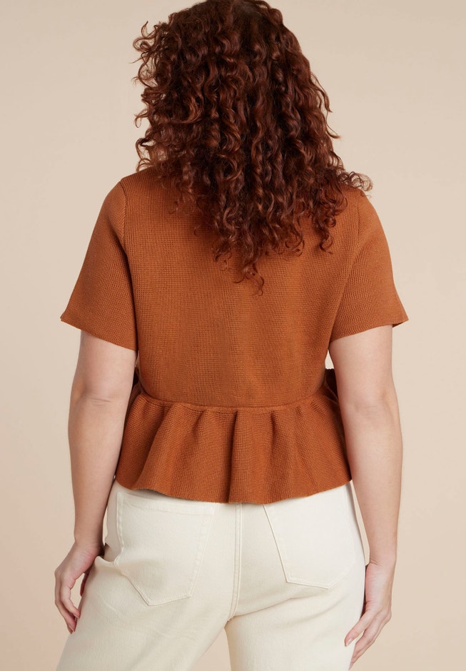 Short Sleeve Cardigan With Peplum image number 2