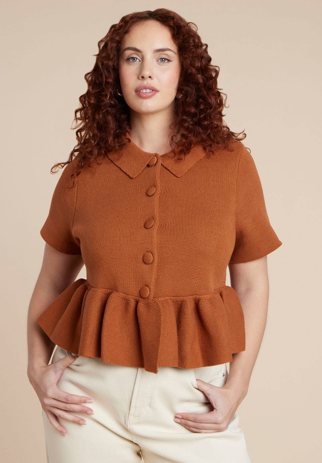 Short Sleeve Cardigan With Peplum image number 0