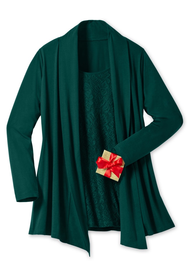 2-Fer Cardigan & Attached Lace Tunic image number 6