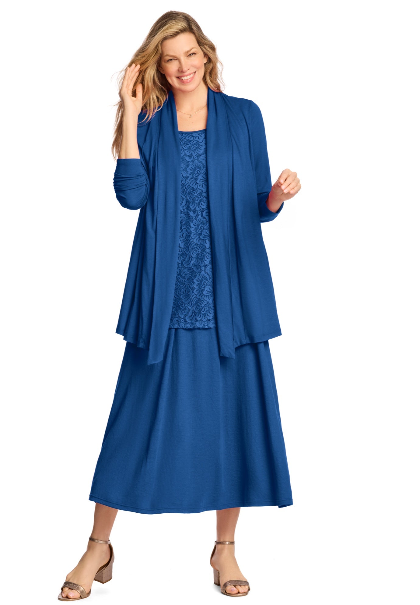 2-Fer Cardigan & Attached Lace Tunic image number 3