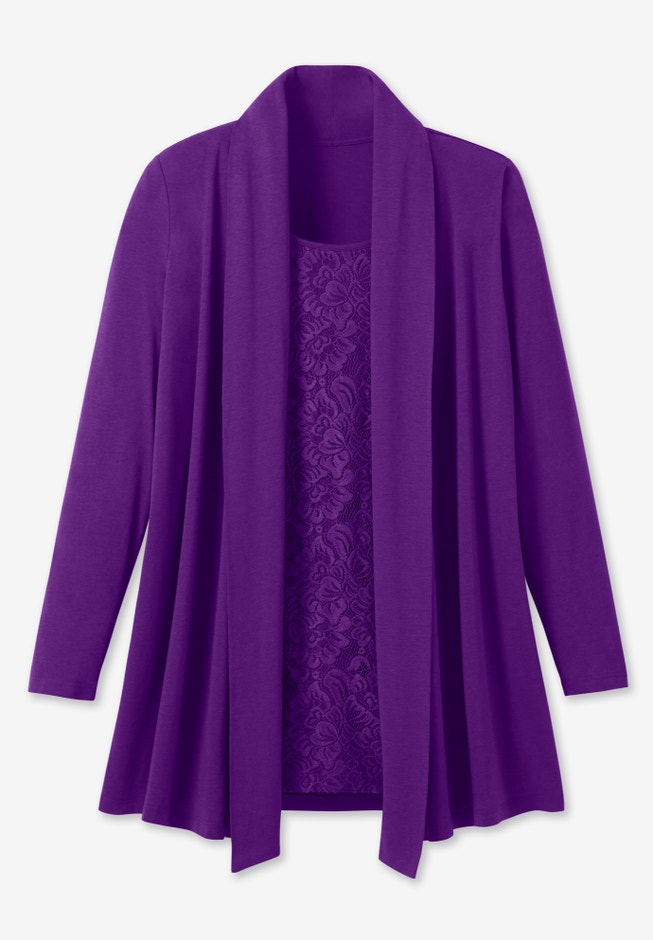 2-Fer Cardigan & Attached Lace Tunic image number 8