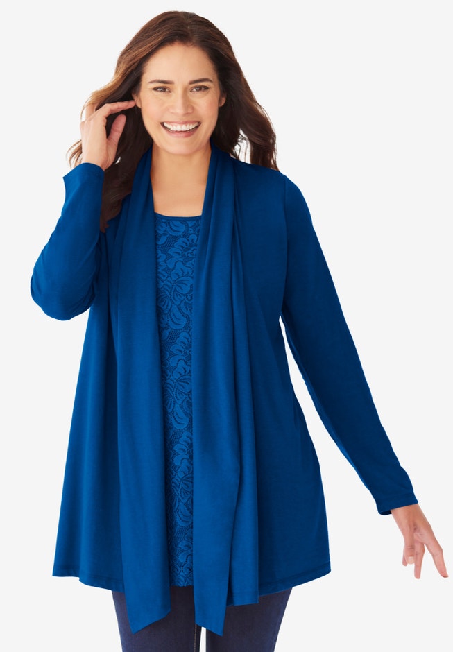 2-Fer Cardigan & Attached Lace Tunic image number 0