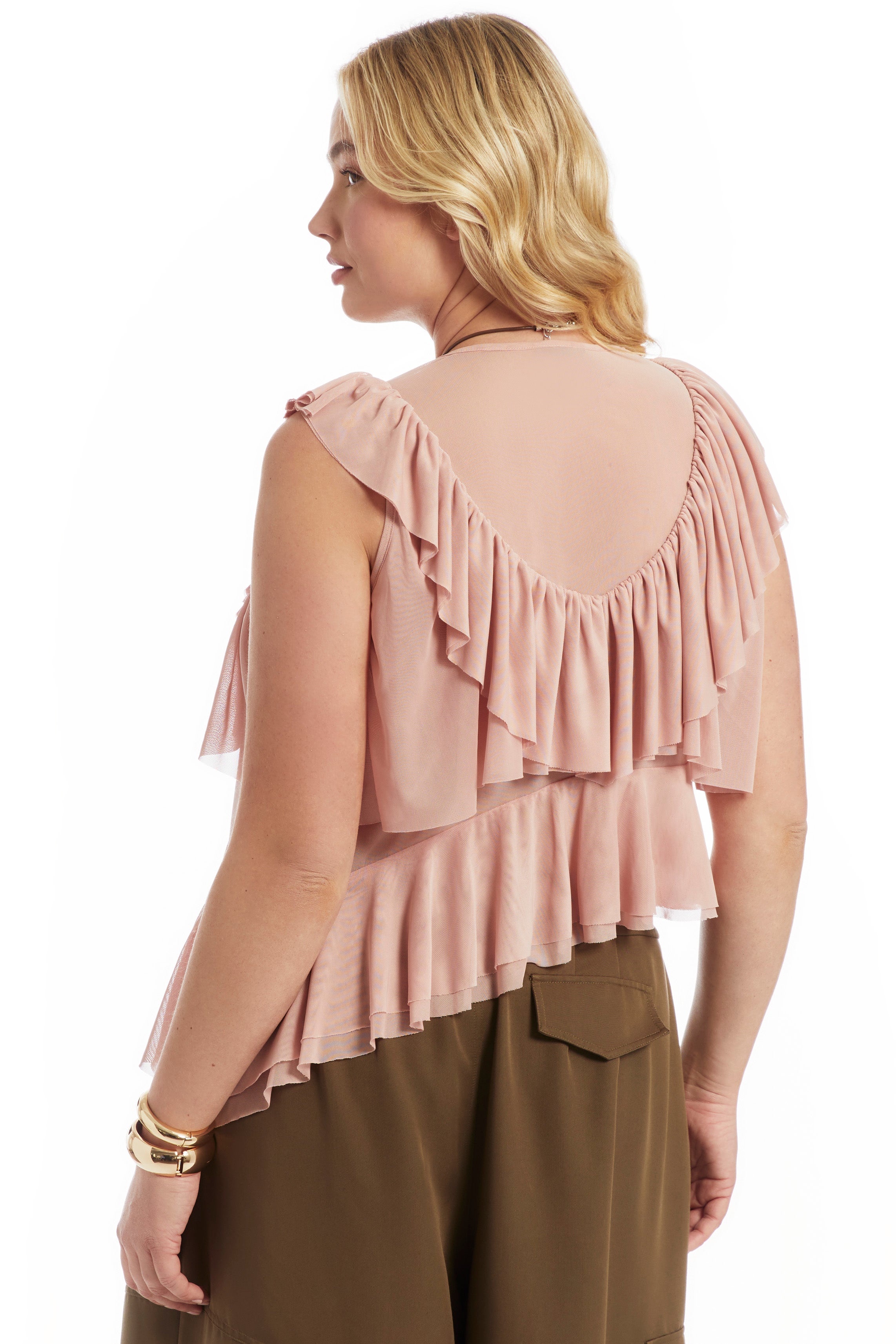 Asymmetric Ruffle Mesh Top image number 3
