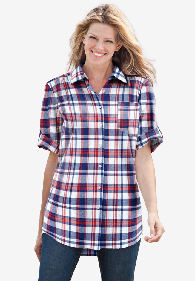 Short-Sleeve Button Down Seersucker Shirt image number 7