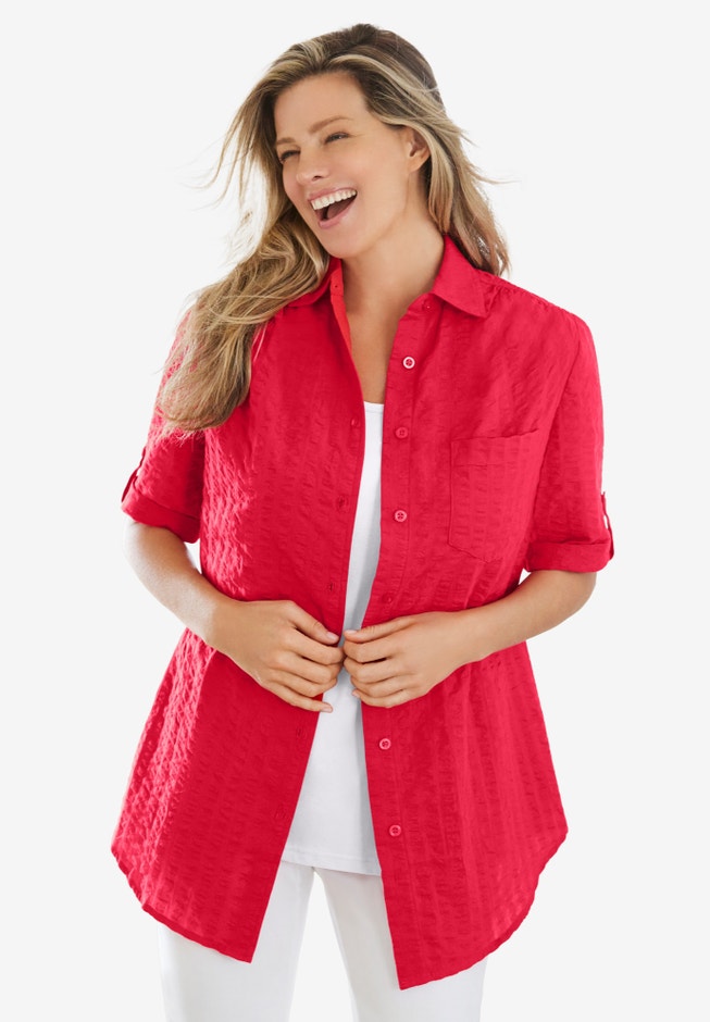 Short-Sleeve Button Down Seersucker Shirt image number 10