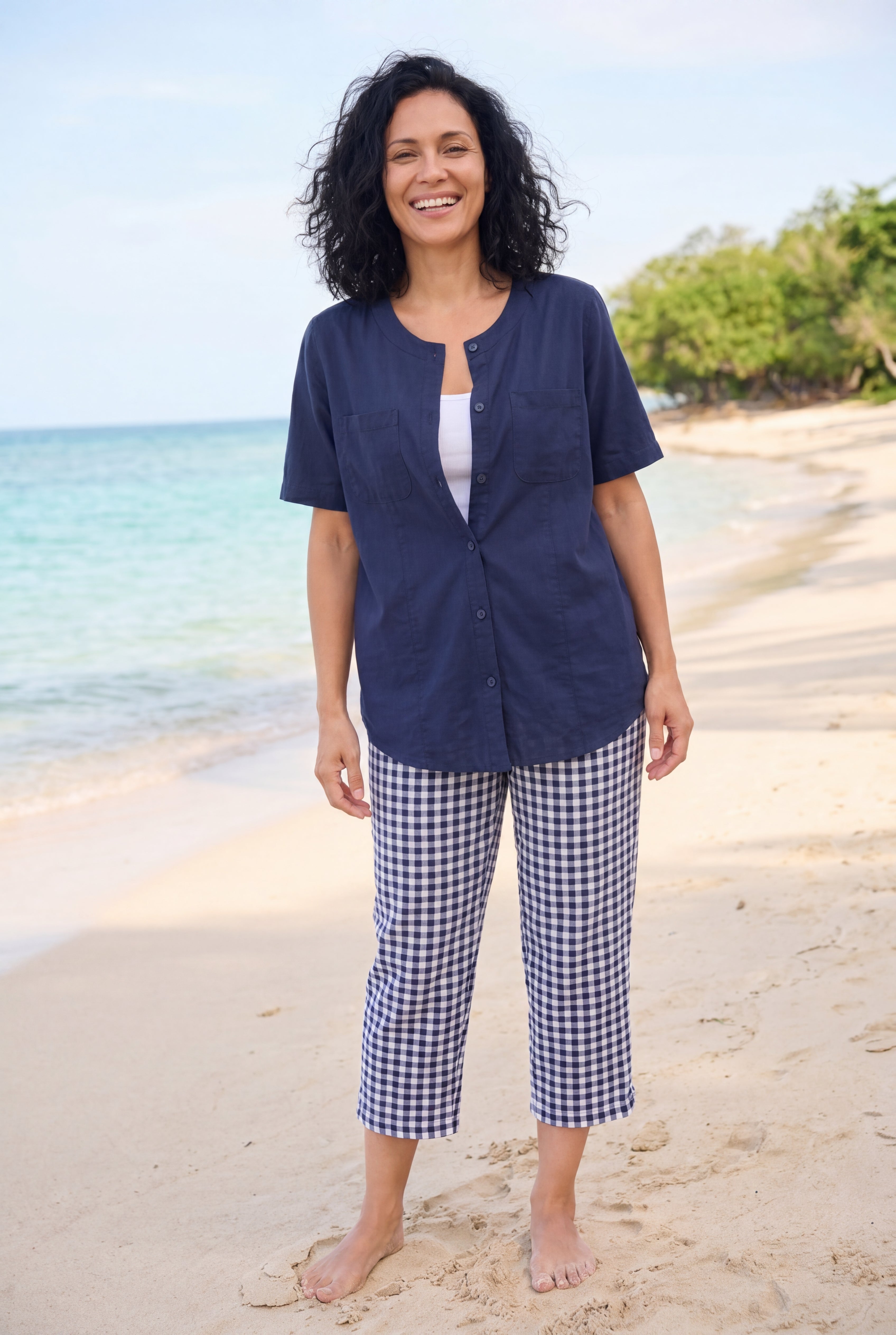 Seersucker Pull-On Elastic-Waist Capri Pants image number 0