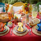 16-Pc. Santa Fe Hand-Painted Striped Stoneware Dinnerware Set image number null