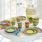 16-Pc. Santa Fe Hand-Painted Striped Stoneware Dinnerware Set image number null