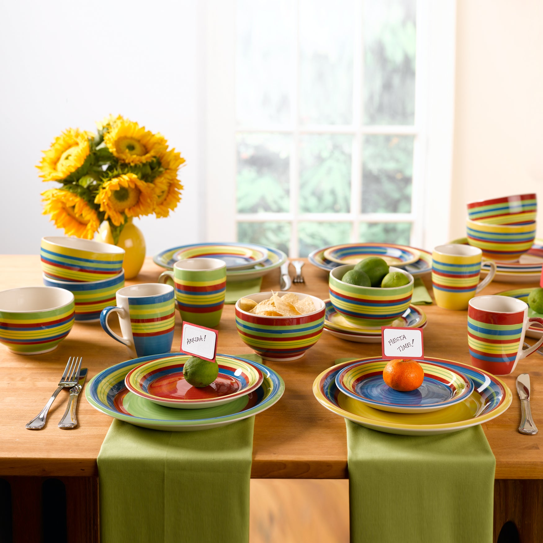16-Pc. Santa Fe Hand-Painted Striped Stoneware Dinnerware Set image number 3