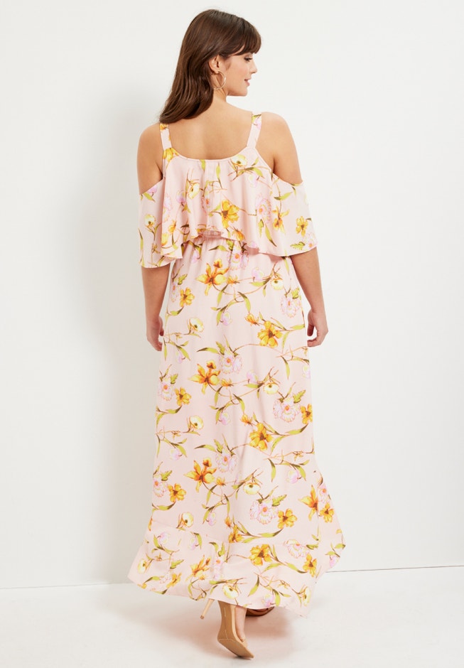 Cold-Shoulder Faux-Wrap Maxi Dress image number 1