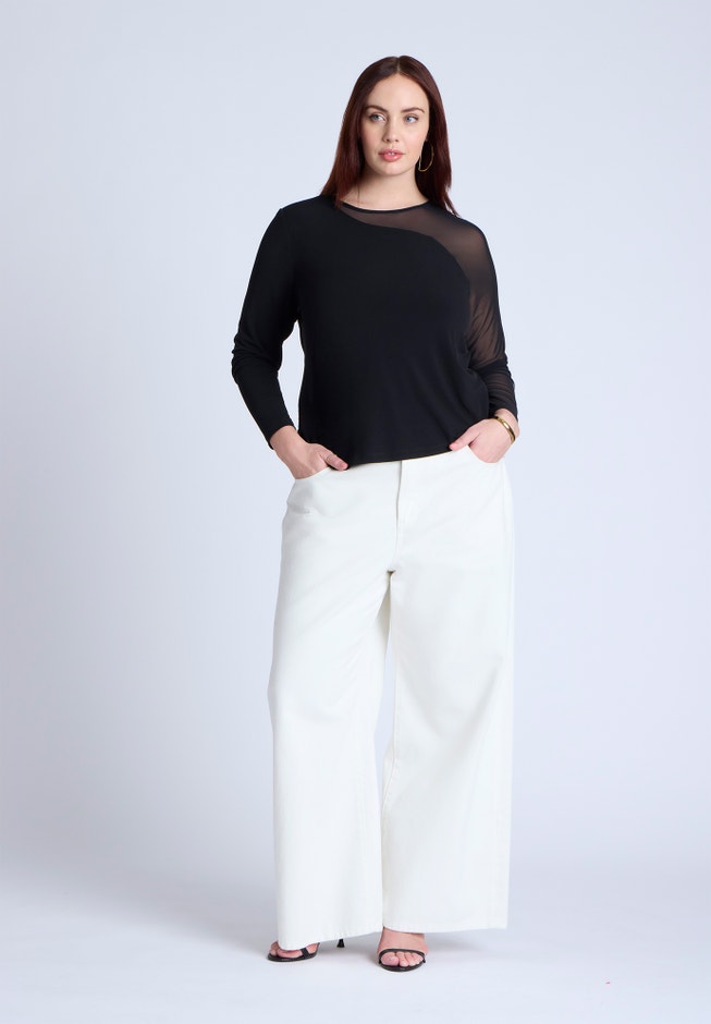 Mesh Combo Long Sleeve Top image number null