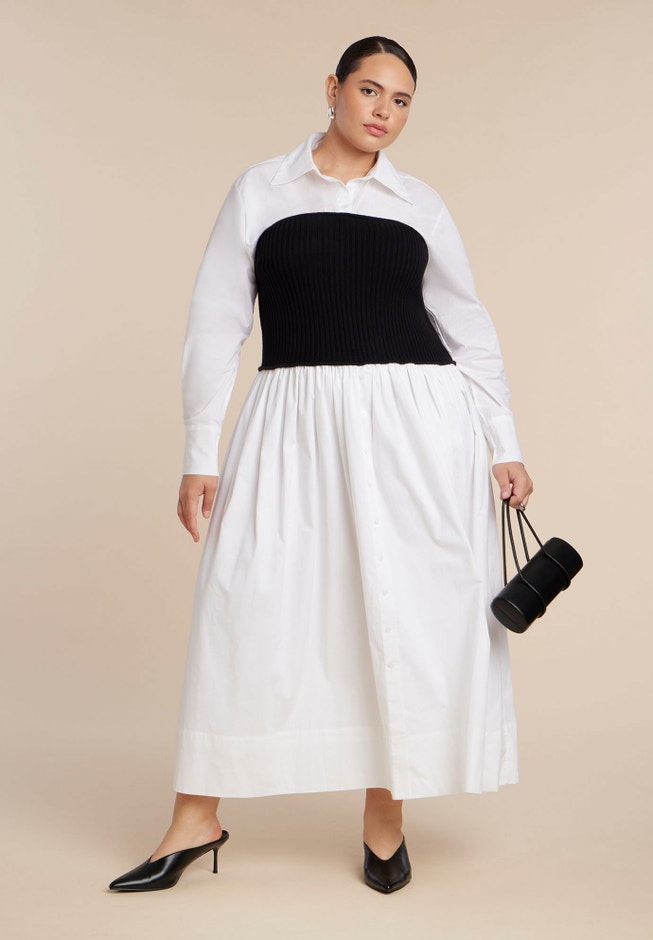 Sweater Twofer Shirt Dress image number 1
