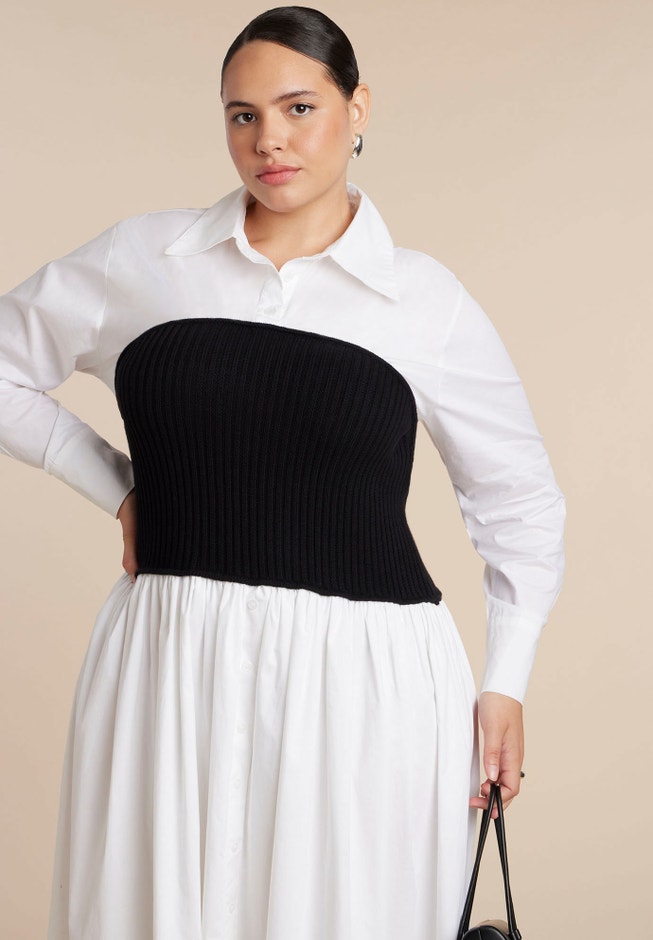 Sweater Twofer Shirt Dress image number 0