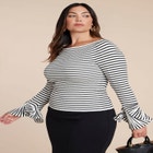 Striped Sweater With Flared Sleeve image number null