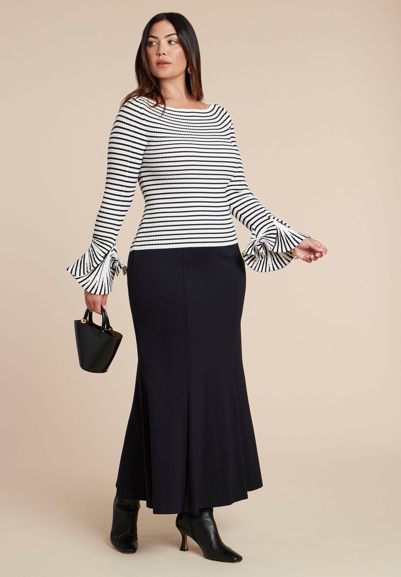 Striped Sweater With Flared Sleeve image number 3