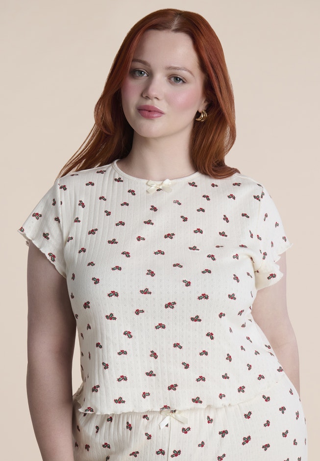 Printed Pointelle Pajama Set image number 1