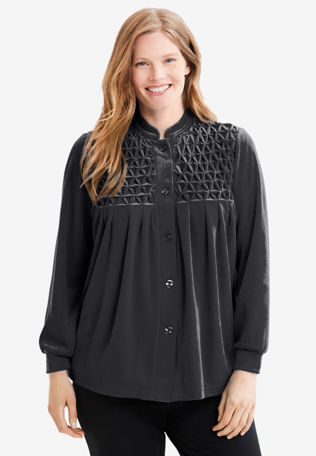 Smocked velour 25" bed jacket by Only Necessities® image number 0