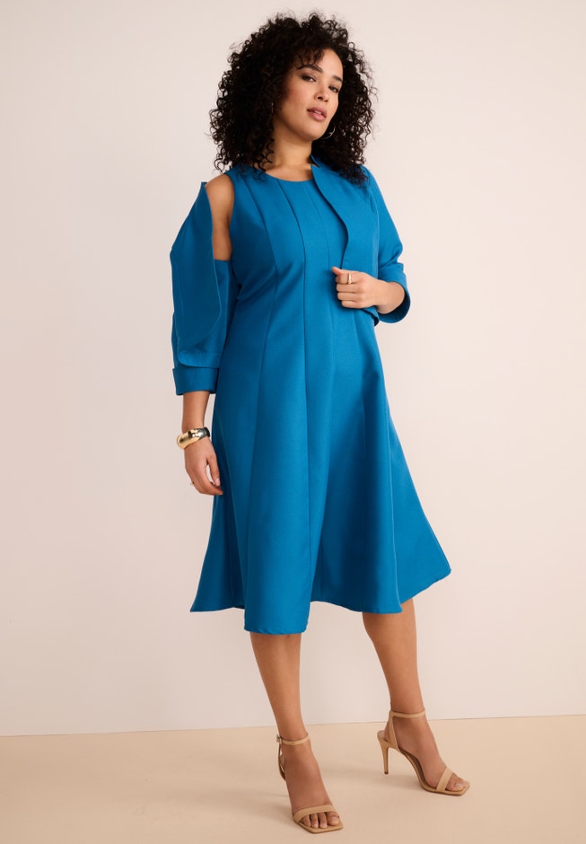 Plus Size Elbow Sleeve Fit-and-Flare Dress with Bolero Jacket &ndash; 2-Piece Suit image number 4
