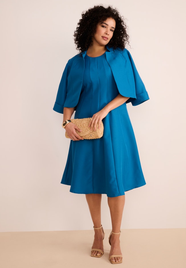 Plus Size Elbow Sleeve Fit-and-Flare Dress with Bolero Jacket &ndash; 2-Piece Suit image number 5